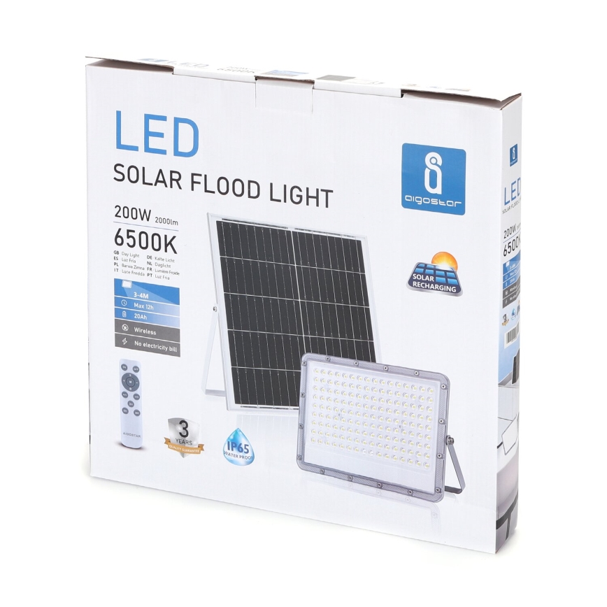 Aigostar - LED диммируемый солнечный прожектор LED/200W/3,2V IP65 20000 mAh + пульт дистанционного управления