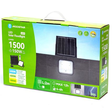 Aigostar - LED Сонячний прожектор із регульованою яскравістю LED/150W/3,4V 3000/4000/6500K IP66 12000 mAh + пульт дистанційного керування