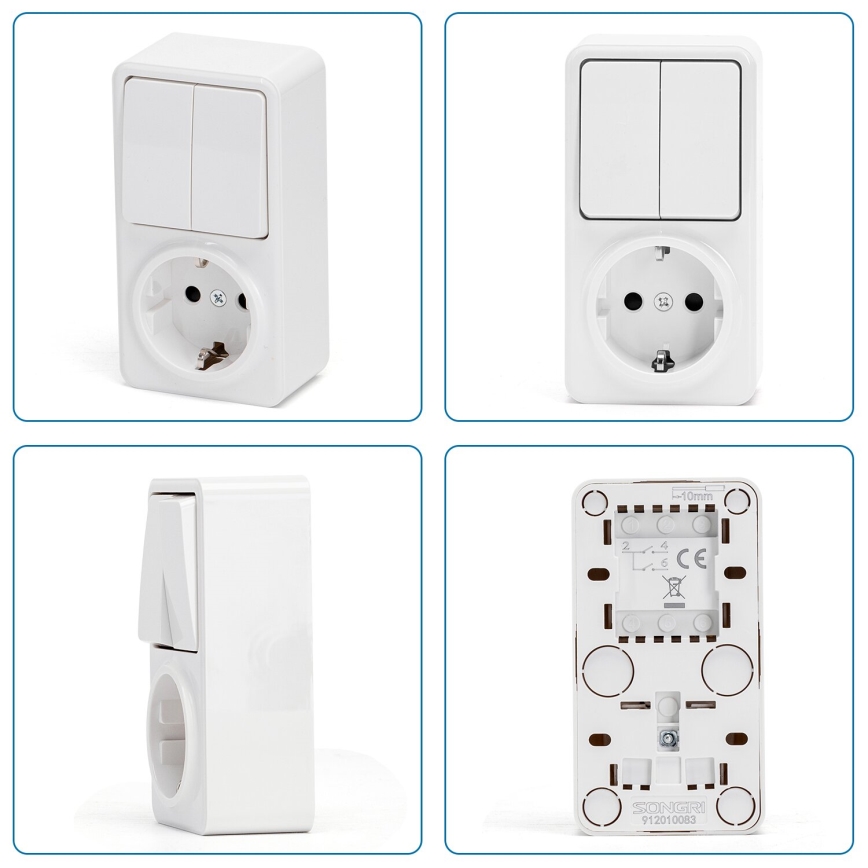 Aigostar - Домашній вимикач 2P з розеткою 1x10A/250V