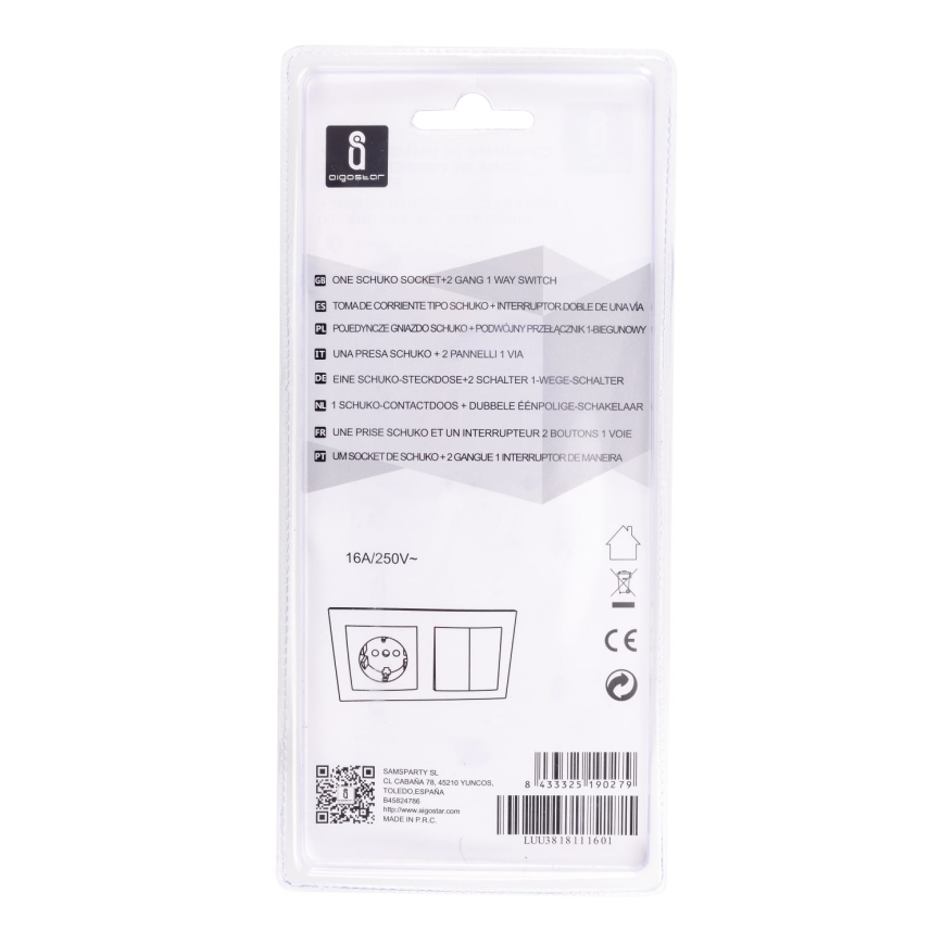 Aigostar - Домашній вимикач з розеткою 1x16A/250V