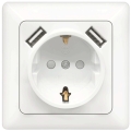Aigostar - Домашня розетка SCHUKO 250V + 2x USB у білій рамці