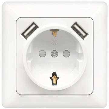 Aigostar - Домашня розетка SCHUKO 250V + 2x USB у білій рамці