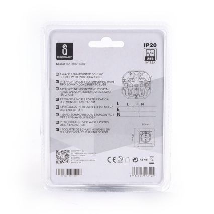 Aigostar - Домашня розетка SCHUKO 250V + 2x USB у білій рамці