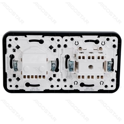 Aigostar - Двойной выключатель 6+6 и розетка SCHUKO 230 в чёрной рамке