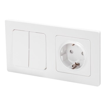 Aigostar - Двойной выключатель № 1 и розетка SCHUKO 250V в рамке, белые