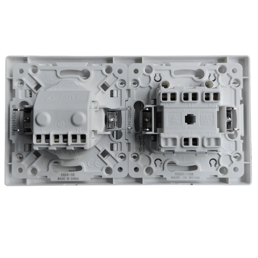 Aigostar - Двойной выключатель № 1 и розетка SCHUKO 250V в рамке, белые