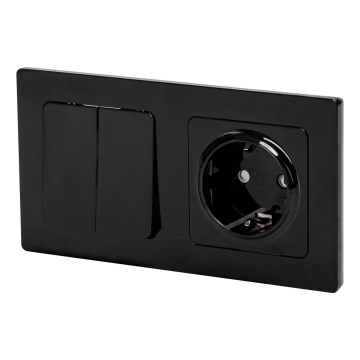 Aigostar - Двойной выключатель № 5 и розетка SCHUKO 230 В с рамкой, черная