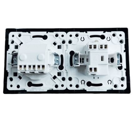 Aigostar - Двойной выключатель № 5 и розетка SCHUKO 230 В в чёрной рамке