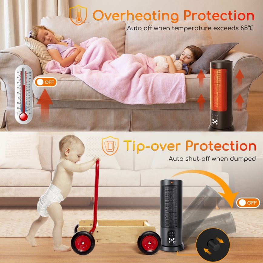 Aigostar - Электрический обогреватель 1500 Вт/230 В + пульт дистанционного управления