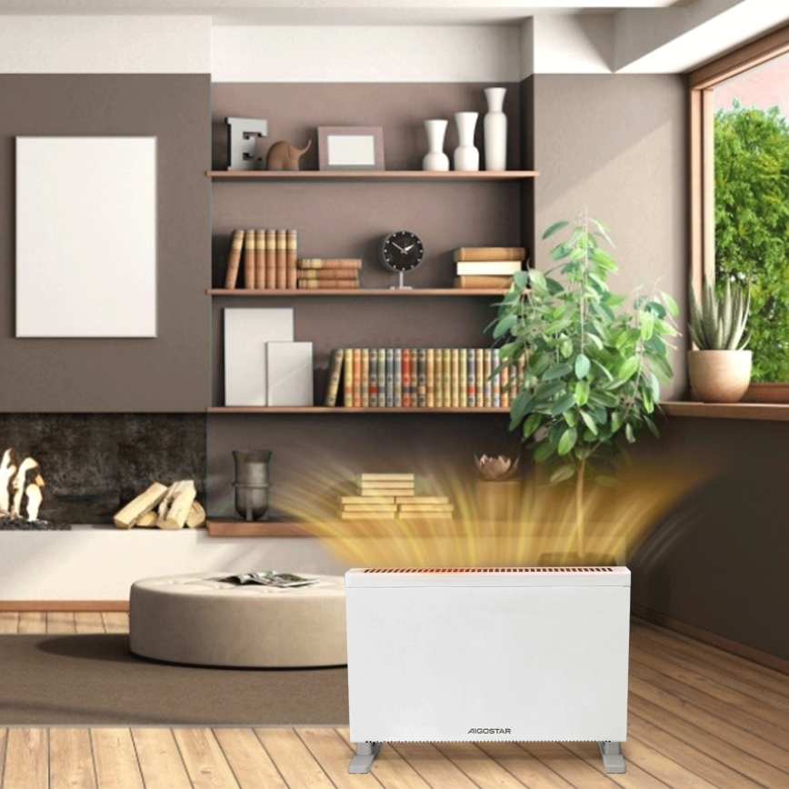 Aigostar - Электрический обогреватель/конвектор с ЖК-дисплеем ECO/1250/2000W/230V + пульт дистанционного управления