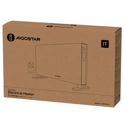 Aigostar - Электрический обогреватель/конвектор с ЖК-дисплеем ECO/1250/2000W/230V + пульт дистанционного управления