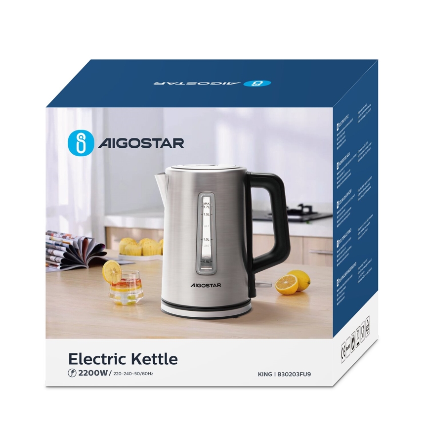 Aigostar - Электрочайник 1,7 л 2200W/230V матовый хром