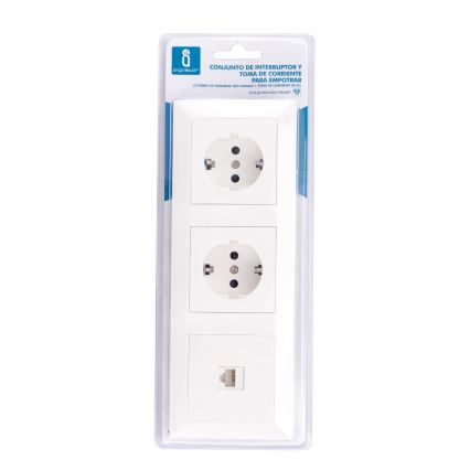 Aigostar - Ethernet-розетка и 2 розетки SCHUKO с рамкой белая