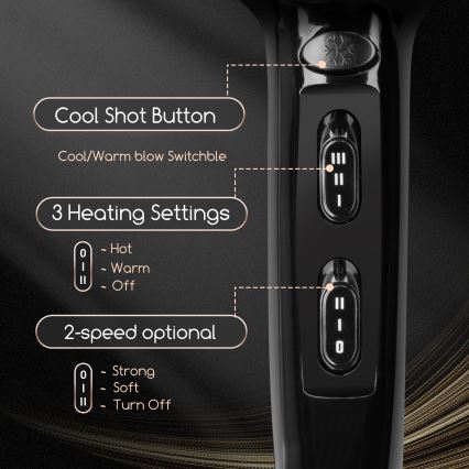 Aigostar - Фен 2400W/230V чорний/мідний