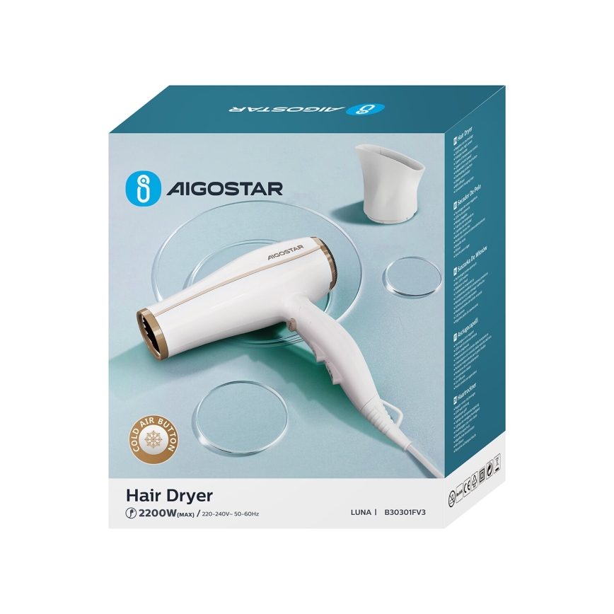 Aigostar - Фен с ионизатором 2200W/230V белый