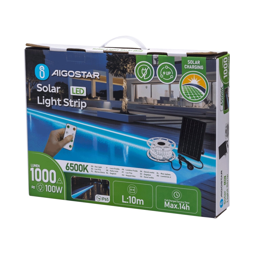 Aigostar - LED Cтрічка на сонячній батареї з регулюванням яскравості LED/20W/3,2V 20 м 2700K IP65 20000 mAh + пульт дистанційного керування