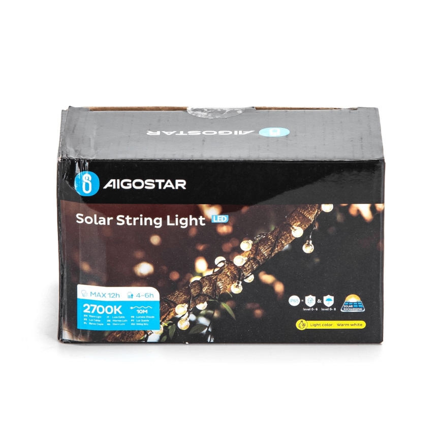Aigostar - LED декоративна гірлянда на сонячній батареї 50xLED/8 функцій 12 м IP65 теплий білий