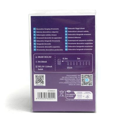 Aigostar - LED Декоративна гірлянда з прищепками 20xLED/3xAA 3,3м теплий білий