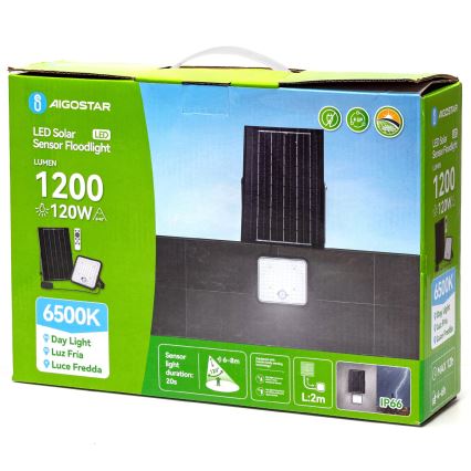 Aigostar - Світлодіодний регульований сонячний прожектор із сенсором LED/120 Вт/3,4 В 6500K IP66 8000 мАг + дистанційне керування