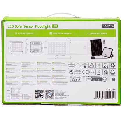 Aigostar - Світлодіодний регульований сонячний прожектор із сенсором LED/120 Вт/3,4 В 6500K IP66 8000 мАг + дистанційне керування