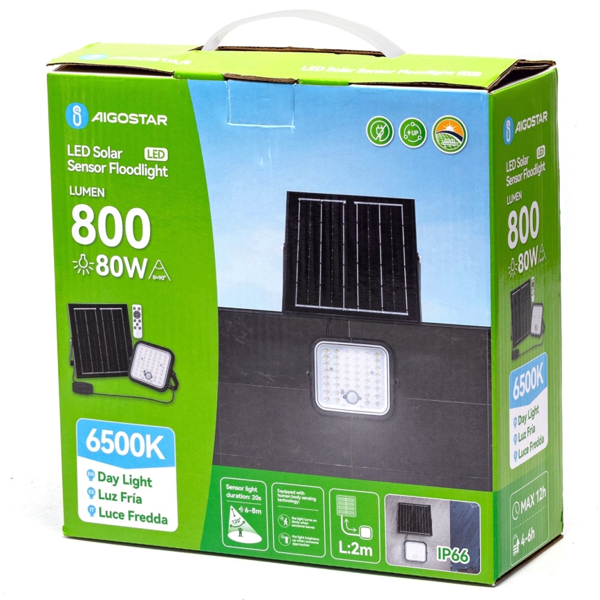 Aigostar - Світлодіодний димований сонячний прожектор із сенсором LED/80W/3,4V 6500K IP66 4000 mAh + дистанційне керування