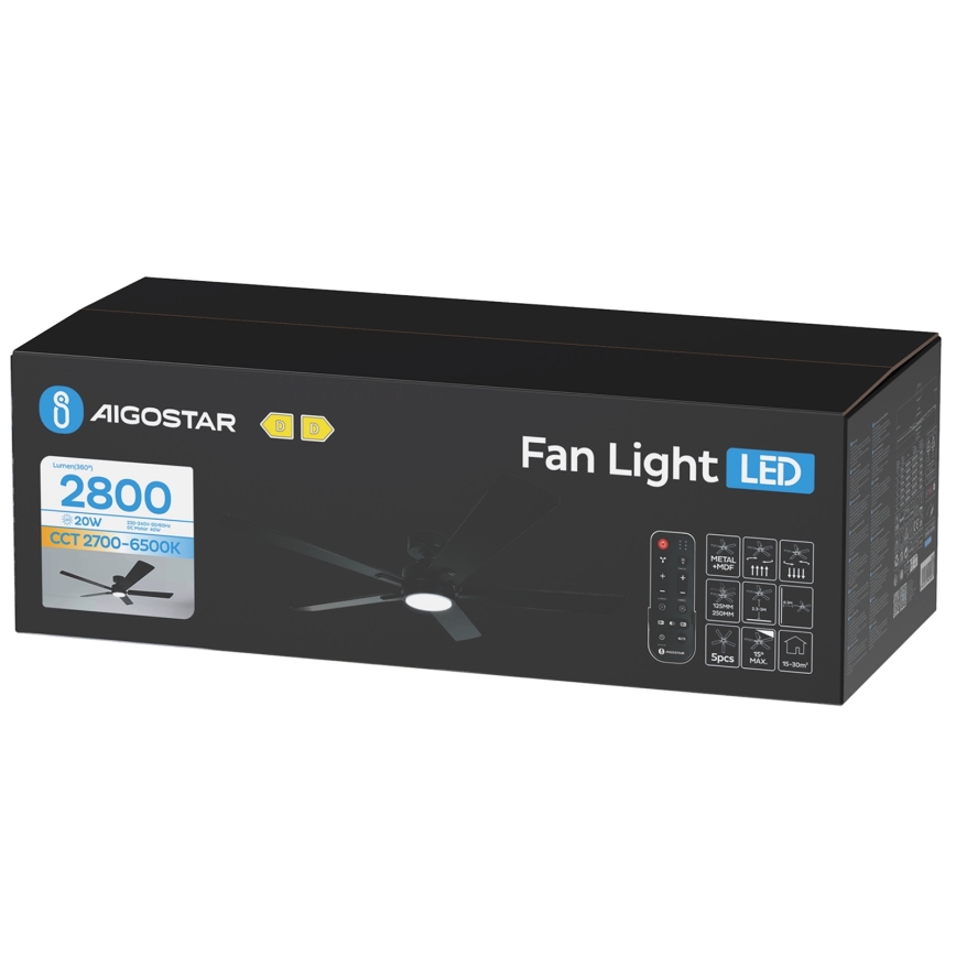 Aigostar - LED затемнюваний стельовий вентилятор LED/20W/230V 2700-6500K 132cm чорний + пульт дистанційного керування