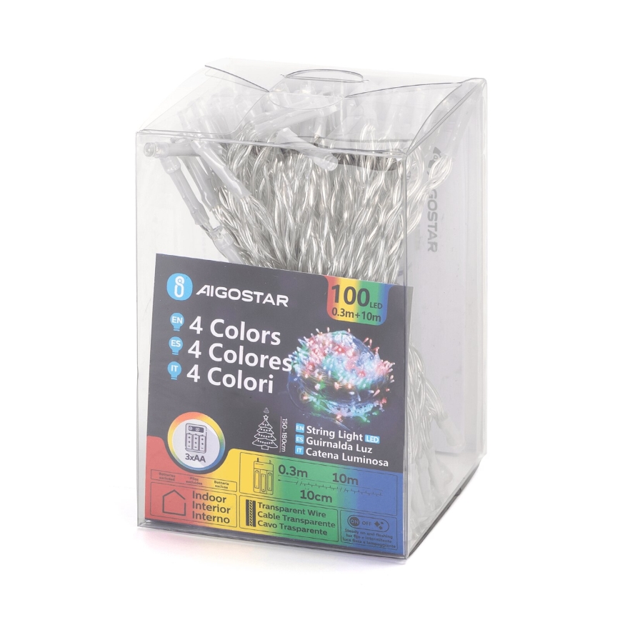 Aigostar - LED Різдвяний гірлянд 100xLED/3xAA 10,3 м мультиколор