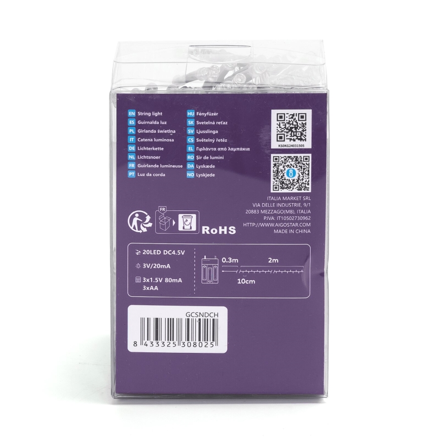 Aigostar - LED Різдвяний гірлянд 100xLED/3xAA 10,3 м мультиколор