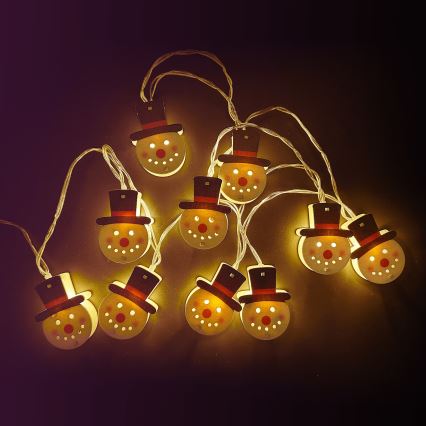 Aigostar - LED-гирлянда 10xLED/3xAA 1,5m, тёплый белый, в форме снеговика