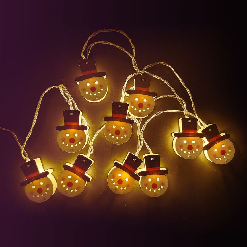 Aigostar - LED-гирлянда 10xLED/3xAA 1,5m, тёплый белый, в форме снеговика
