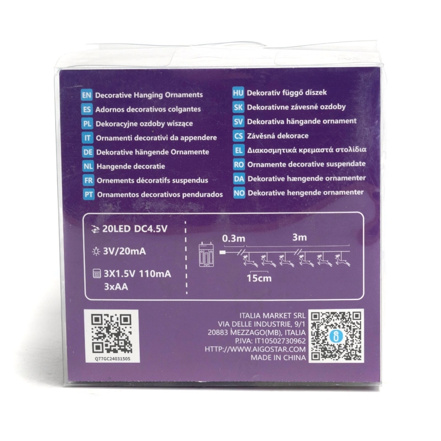 Aigostar - LED гірлянда 20xLED/3xAA 3,3m олені