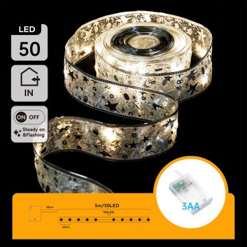 Aigostar - LED-гирлянда 50xLED/3xAA 5 m тёплая белая серебристая
