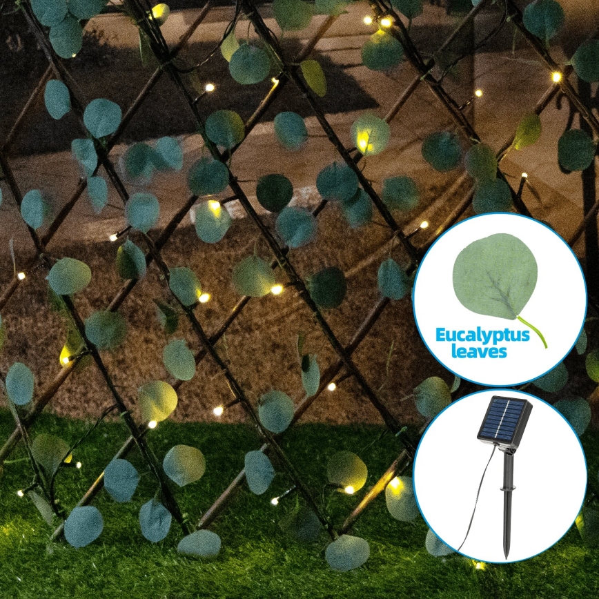 Aigostar - LED Гірлянда на сонячній батареї 102xLED/2x0,7м IP65 теплий білий евкаліпт
