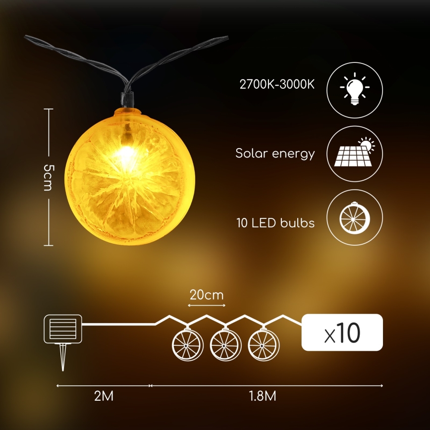 Aigostar - LED Гірлянда на сонячній батареї 10xLED/3,8м IP44 600 mAh теплий білий