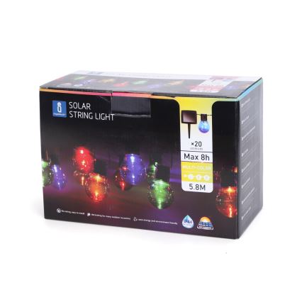 Aigostar - LED гірлянда на сонячній батареї 20xLED/5,8м IP44 кольоровий