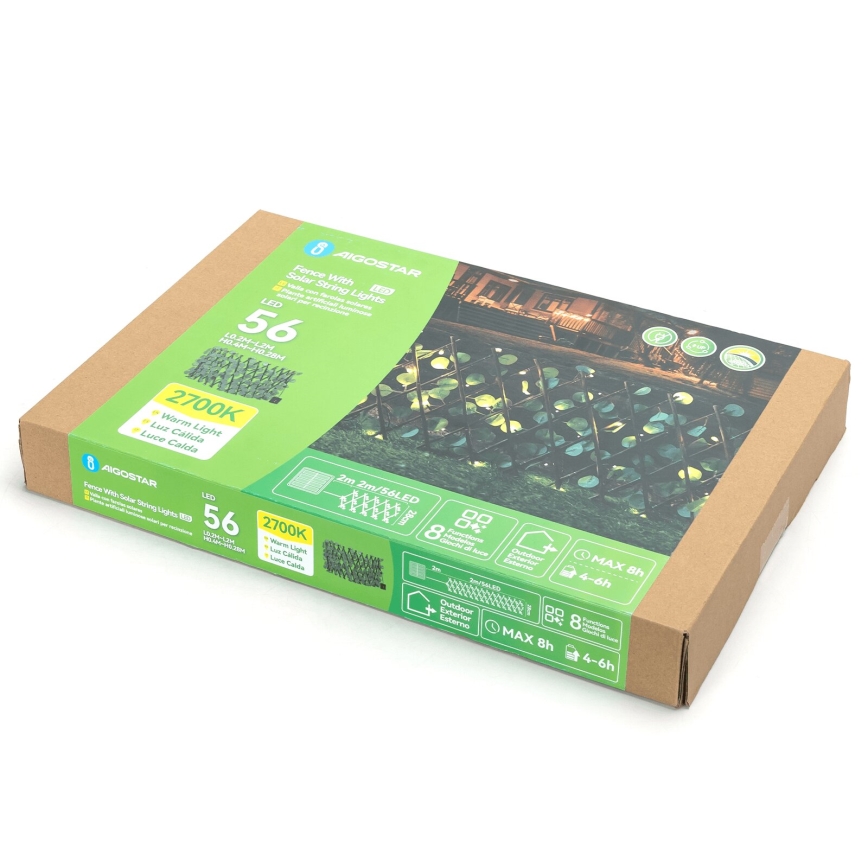 Aigostar - LED Гірлянда на сонячній батареї 56xLED/2x0,4м IP65 теплий білий евкаліпт
