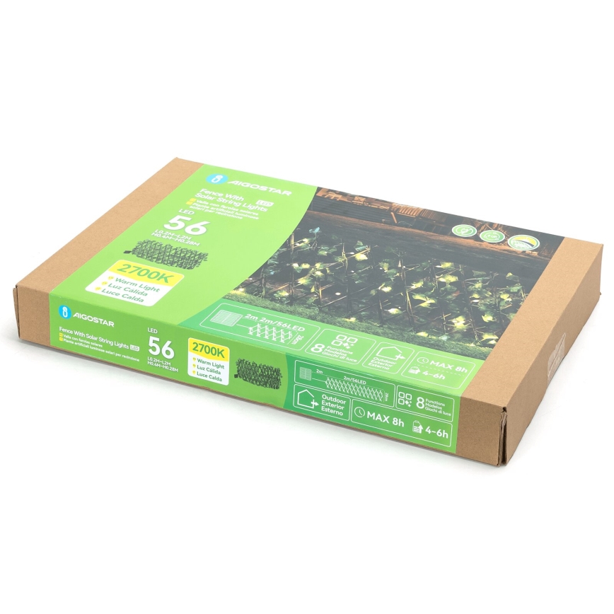 Aigostar - LED Гірлянда на сонячній батареї 56xLED/2x0,4м IP65 теплий білий плющ