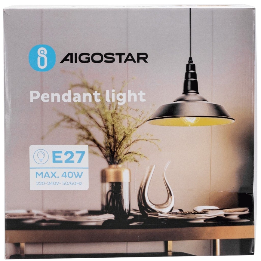 Aigostar - LED-люстра на тросі 1xE27/60W/230V pr. 36 cm чорна