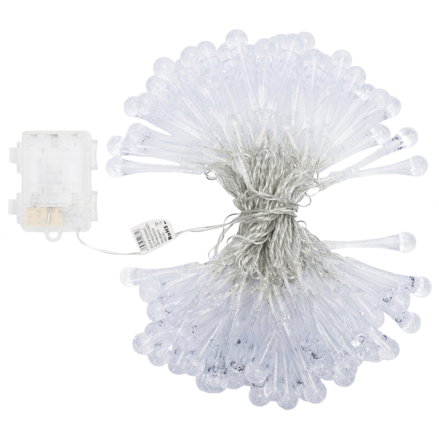 Aigostar - LED уличная рождественская гирлянда 100xLED/8 режимов 3xAA 10m IP44 холодный белый капли