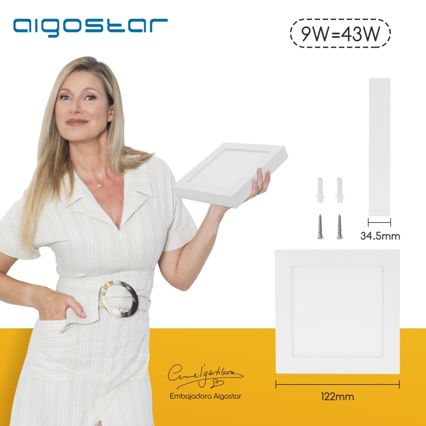 Aigostar - LED Накладний стельовий світильник LED/9W/230V 6000K 12,2x12,2 cm білий