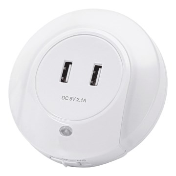 Aigostar - LED-нічник із датчиком сутінків для розетки з USB-портом, LED/0,4W/230V