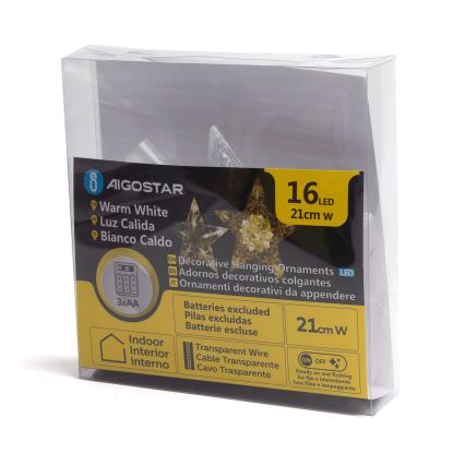 Aigostar - LED новогоднее украшение 16xLED/3xAA тёплая белая звезда