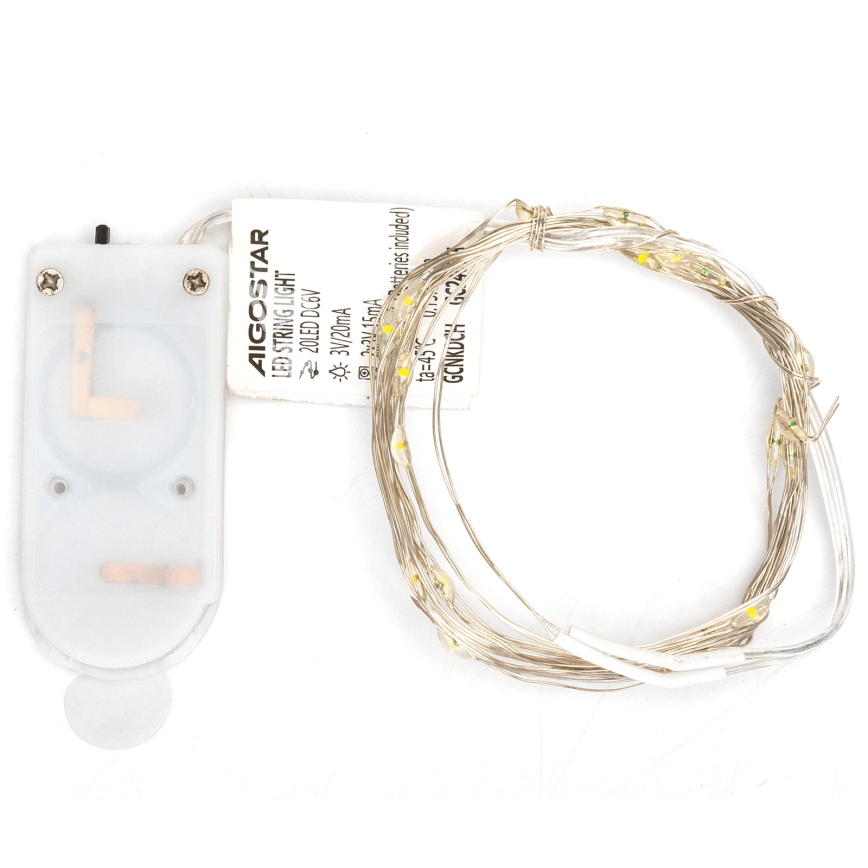 Aigostar - LED новогодняя гирлянда 20 светодиодов/2x3V 2 м тёплый белый