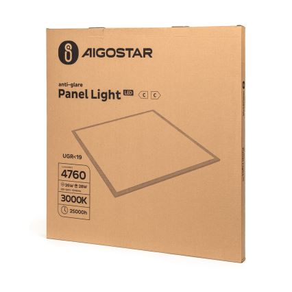 Aigostar - світлодіодна панель для підвісної стелі LED/28W/230V, енергоефективна, UGR19, 3000K, 59,5x59,5 см