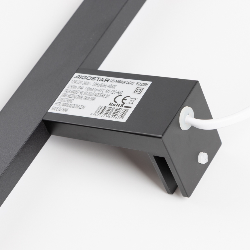 Aigostar - LED Підсвітка для дзеркала у ванній кімнаті LED/12W/230V 4000K 60 см IP44 чорний
