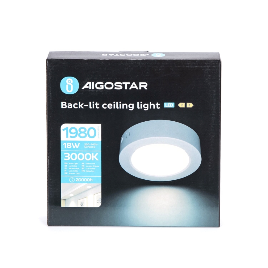 Aigostar - LED Пристельовий світильник LED/18W/230V діаметр 22,6 см 3000K білий