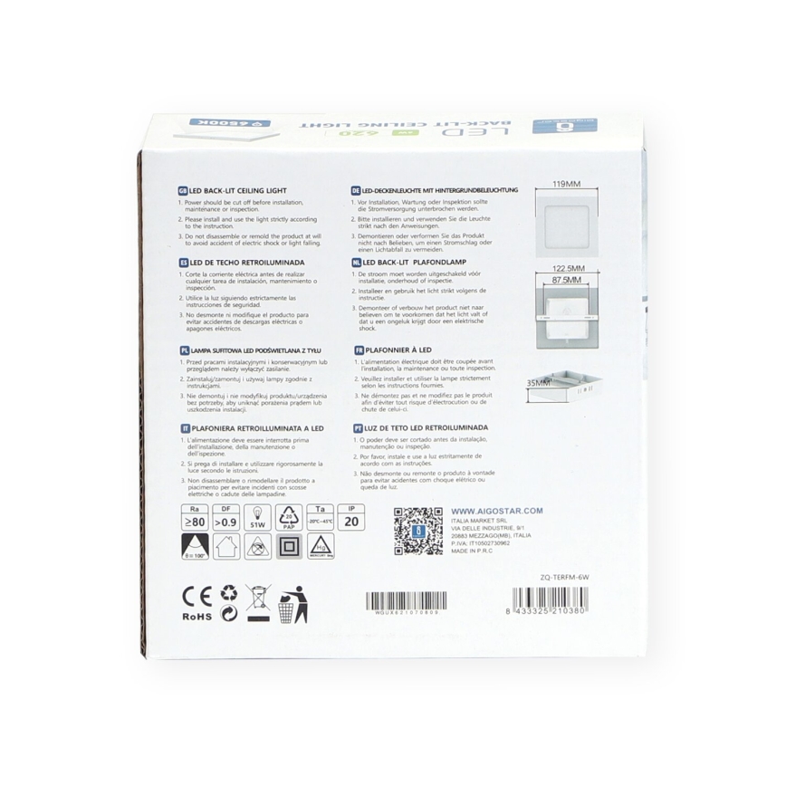 Aigostar - LED Пристельовий світильник LED/6W/230V 12,2x12,2 см 6500K білий