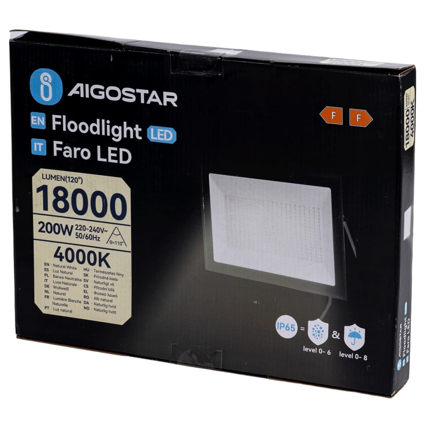 Aigostar - LED прожектор LED/200W/230V 4000K IP65 чорний