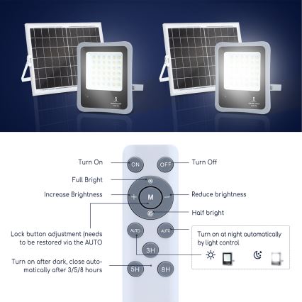 Aigostar - LED прожектор на сонячній батареї з регулюванням яскравості LED/100W/3,2V IP65 + ДК
