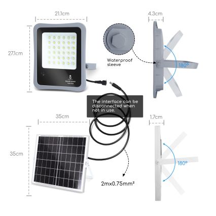 Aigostar - LED прожектор на сонячній батареї з регулюванням яскравості LED/100W/3,2V IP65 + ДК